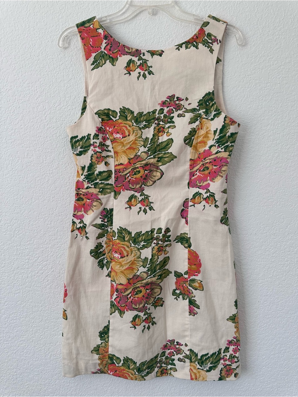 Free People Cream Floral Mini Dress with Pink and Yellow Roses